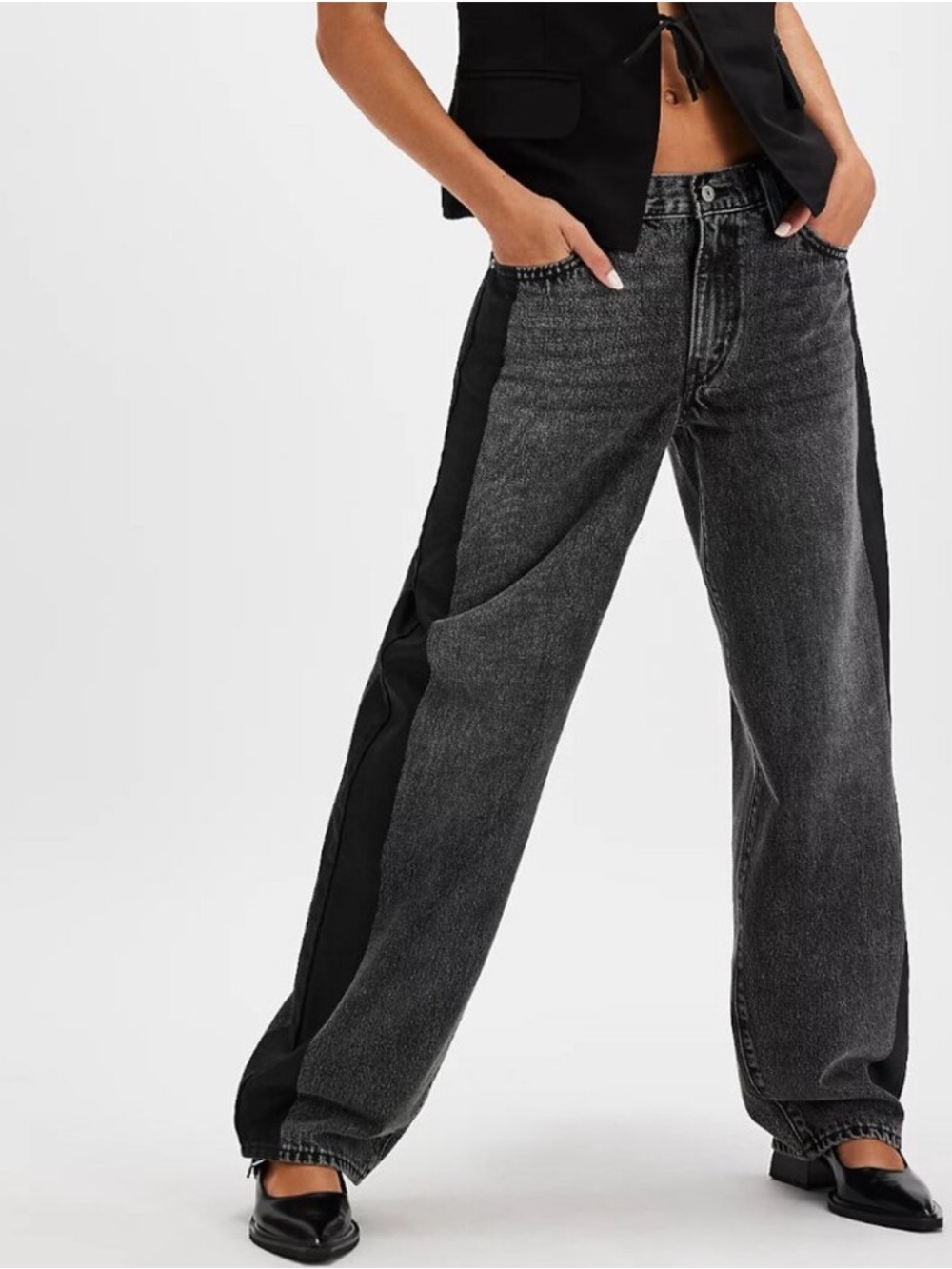 New Levi's Baggy Dad Wide-Leg Jeans Black Stripe 24